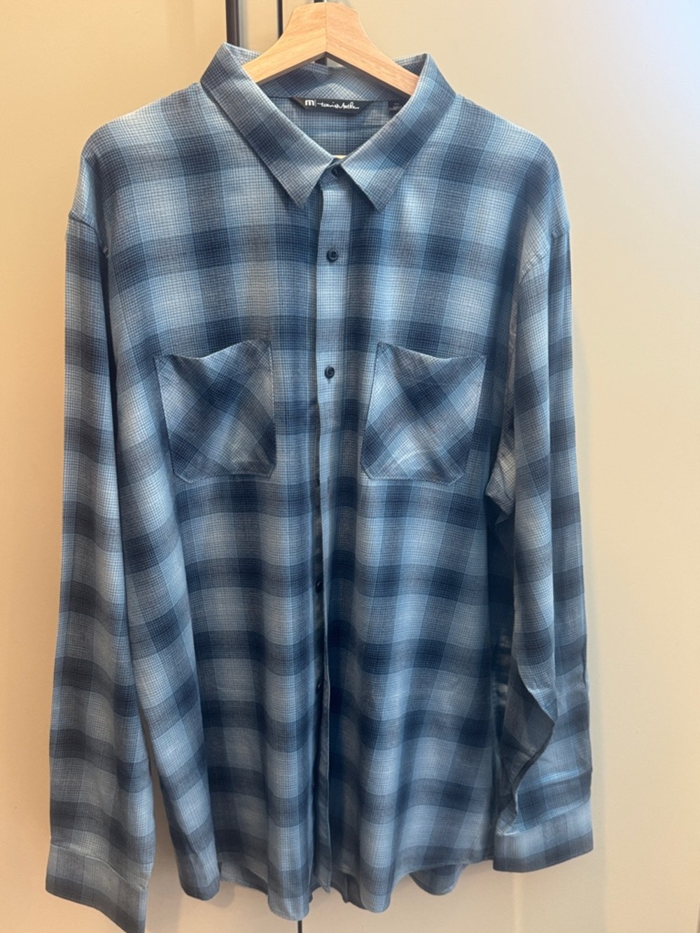 Travis Mathew Blue Plaid Men’s Button-Down Shirt